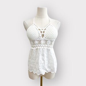 White Knit Style Tie Top (Sz S)